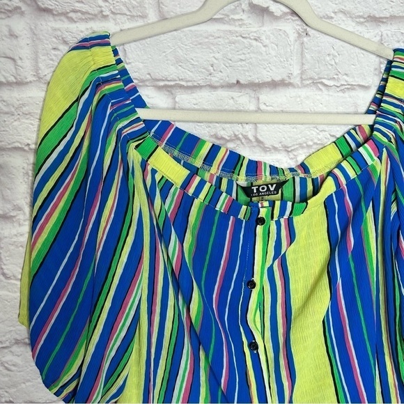 TOV Los Angeles Striped Off Shoulder Button Down Top - Picture 5 of 11